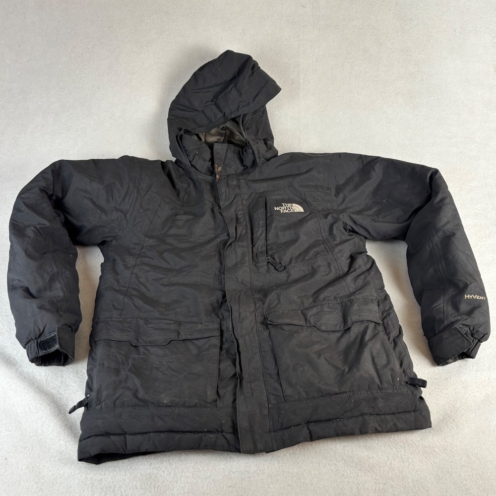 The‎ North Face Boy's Large HyVent Down Puffer Parka Black Hooded Winter Coat